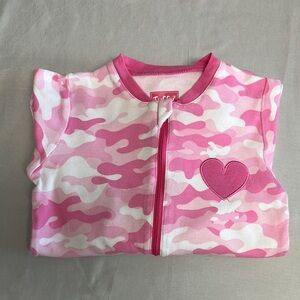 Tuffy - pink and White Camo onesie sleeper with heart patch